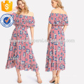 Misto de impressão hierárquico Ruffle Bardot Dress Fabricação Atacado Moda Feminina Vestuário (TA3231D)